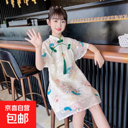 【女童旗袍】連衣裙夏季2025新款兒童裝洋氣夏裝女孩夏款公主裙 PY-2585蘇繡旗袍 120 建議身高110-120cm