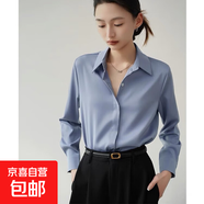 暗門(mén)襟面試短袖襯衣職業(yè)襯衫女夏氣質(zhì)高級感法式上衣顯瘦工裝襯衣 藍色長(cháng)袖 暗扣 CC1 XL