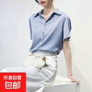 暗門(mén)襟面試短袖襯衣職業(yè)襯衫女夏氣質(zhì)高級感法式上衣顯瘦工裝襯衣 藍色短袖 明扣 CD2 3XL