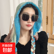 時(shí)尚百搭碎花手工編織辮子圍巾女生甜美清新包頭巾青春可愛(ài)長(cháng)絲巾 四色藍綠 150CM