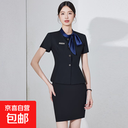夏季短袖外套上衣女美容院珠寶店裝前臺接待客服售樓部工作服潮 黑色 西裝+褲子+裙子（JY6526） L