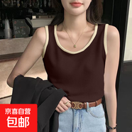 2025早春新款吊帶背心女內(nèi)搭打底夏季設計感華夫格拼接無袖上衣潮 B167-拼接咖 L 建議105-115斤