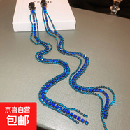 銀針鑲鉆幾何長(cháng)款流蘇耳環(huán)歐美情人節禮物小眾設計感耳釘送禮耳飾 22#銀針-藍色長(cháng)款