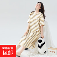 睡裙女夏季純棉短袖薄款長款裙子寬松大碼孕婦睡衣夏天條紋家居服 Z656 M