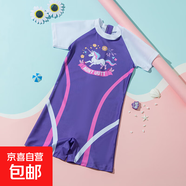 兒童泳衣女童卡通獨(dú)角馬連體公主時(shí)尚小中大童學(xué)生游樂(lè)場(chǎng)度假泳裝 紫色 均碼 L【100-110CM，35-45斤】