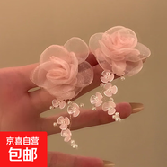 銀針花瓣網(wǎng)紗水晶流蘇耳釘粉色甜美海邊度假風(fēng)耳環(huán)氣質(zhì)時(shí)尚耳飾女 4#銀針-粉色