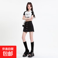 高腰牛仔半身裙褲女夏梨型身材遮胯a字短裙排扣設(shè)計感大碼包臀裙 黑灰色 L