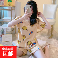 夏季可愛ins風(fēng)睡衣女士短袖短褲韓版卡通可愛甜美家居服少女套裝 厚款SMX小黃鴨短套 2XL