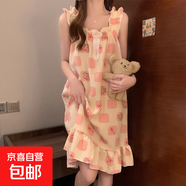 吊帶背心睡衣女款夏季甜美可愛(ài)卡通春秋女士連衣睡裙帶胸墊 格子大星 【帶胸墊】 XL