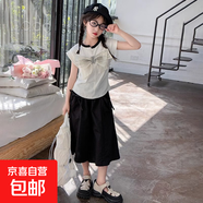 女童夏裝薄款2025新款可愛(ài)兒童夏季套裝小女孩短袖七分褲兩件套潮 白色 140