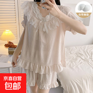 2025年新款睡衣女款夏季天短袖梭織棉帶胸墊網(wǎng)紅風(fēng)套裝蕾絲公主風(fēng) 465淺粉 L
