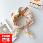 夏季58棉麻絲巾女百搭春秋小方巾護頸頭巾裝飾領巾時尚洋氣圍巾 5棉-水柳 58cm