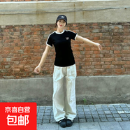 短袖t恤女2025夏季新款純棉修身顯瘦條紋小個(gè)子半袖休閑運(yùn)動(dòng)上衣 黑色 M