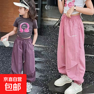 兩件女童哈倫夏季薄款兒童燈籠褲中大童寬松洋氣休閑褲潮束腳褲 【倆條】女童防蚊褲（紫+粉） 130 建議身高120cm左右
