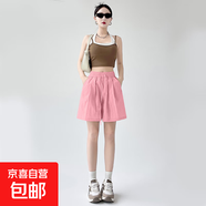 【速干】2025新款夏季女裝休閑闊腿褲高腰百搭冰絲短褲女褲 K01-粉色 2XL 建議135-145斤
