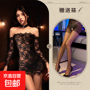 情趣內衣后媽蕾絲緊身修身連衣裙黑色純欲性感御姐包臀透視 黑色+黑開(kāi)襠襪 1174 均碼