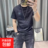 2025夏季新款短袖T恤男士刺繡印花時尚潮流圓領(lǐng)修身百搭短T上衣QP 陸貳玖826黑色 XL