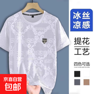 夏季男士短袖t恤商務休閑圓領(lǐng)冰絲上衣速干透氣打底衫大碼體恤服 短袖T恤【藤虎提花】白色 2XL
