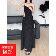 法式拖地長裙女夏季收腰顯瘦白色甜美溫柔風(fēng)吊帶連衣裙女 黑色 XL