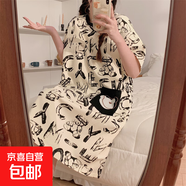 睡裙女夏季可愛(ài)仿棉短袖中長(zhǎng)款連衣裙子夏天2025年新款睡衣家居服 Q91607 M 女