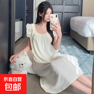 甜美小飛袖梭織棉睡裙睡衣女夏季2025新款帶胸墊一體夏天中長(cháng)款 杏色 424 XL