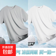 夏季冰絲短袖T恤男透氣速干衣冰感大碼運動沙灘速干上衣GG網(wǎng)眼T 白色+淺灰色 L