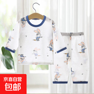 夏季兒童純棉家居服女童短袖短褲套裝寶寶空調(diào)服男童睡衣寶寶衣服 藍(lán)色小兔 73