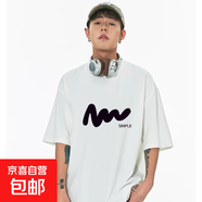 【重磅純棉】短袖t恤時(shí)尚印花白上衣情侶裝男女同款寬松潮流半袖 白色波浪線(xiàn) L 【110-125斤】