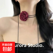 小香風(fēng)氛圍感復古森系黑白花朵項鏈山茶花頸帶玫瑰choker 布藝【紅色花朵】 無(wú)規格