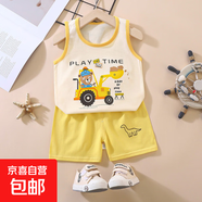 兒童背心套裝夏季新款女童短褲衣服寶寶韓版男童無袖套裝童裝 e18-鏟車小熊 80 cm