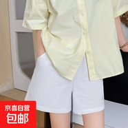 杏色棉麻短褲女夏季2025新款高腰外穿休閑闊腿中褲工裝運動(dòng)五分褲 白色 4XL 【建議160-175斤】