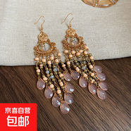 復古民族風(fēng)米珠水滴流蘇耳環(huán)輕奢高級感耳鉤波西米亞氣質(zhì)耳飾批發(fā) 耳鉤-香檳色