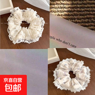 法式重工蕾絲碎花印花蝴蝶結(jié)發(fā)圈發(fā)繩頭繩丸子頭兒童發(fā)飾頭飾馬尾 米白蕾絲+奶藍(lán)碎花絲