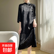 新中式國風(fēng)旗袍五分袖連衣裙2025夏季高級感提花裙/RWL26-X 經(jīng)典黑 XL