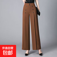 2025春夏新款闊腳褲女直筒休閑媽媽褲子高腰彈力垂中老年寬腿長(cháng)褲 焦糖色 焦糖色 2XL 【建議130-145斤】