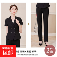 珠寶店西裝女黑色套裝夏季高端正裝酒店經(jīng)理工作服職業(yè)裝短袖西服 黑色外套+西褲 XL