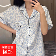云朵棉夏季睡衣女開(kāi)衫短袖簡(jiǎn)約減齡少女風(fēng)潮流外穿家居服兩件套裝 D.M-49藍豹紋開(kāi)衫雙短 2XL