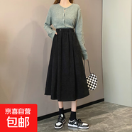 半身裙2025春秋冬高腰a字長(cháng)裙子冬天配毛衣半裙厚小個(gè)子 黑色【有口袋】 XL XL【建議120-135斤】