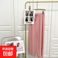 春夏款七色冰絲闊腿褲薄款高腰垂感長褲抽繩寬松直筒拖地褲女 櫻花粉 均碼 (80-140斤)