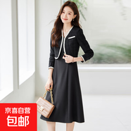 高級感短款西裝外套女小香風(fēng)連衣裙套裝裙休閑氣質(zhì)女士小個(gè)子西服 黑色外套+932#黑色連衣裙 2XL