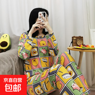 卡通春秋季睡衣女長袖長褲青年女生休閑宅家可外穿家居服套裝 厚款SMX方格小雞長套 M