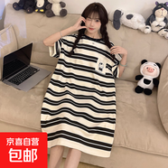 睡裙女夏季可愛仿棉短袖中長款連衣裙子夏天2025年新款睡衣家居服 Q91674 XL 女