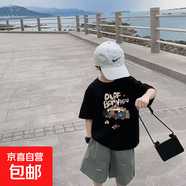 男童短袖T恤2025夏季衣服新款男孩童裝兒童上衣夏裝男帥氣打底衫 008-黑色-boy汽車(chē) 120