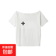 美式字母印花斜肩上衣女簡(jiǎn)約寬松顯瘦露肩短袖T恤insGXXX94-50548 白色 XL
