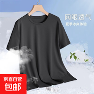 運動速干健身衣男士短袖t恤男夏季跑步網(wǎng)眼透氣半袖體恤衣服男裝 網(wǎng)眼T【黑色】 3XL