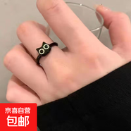 可愛(ài)大眼仔植絨亞小怪獸戒指女秋冬小眾設計食指戒指環(huán) 小黑喵戒指