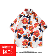 短袖花襯衫海南島服沙灘服三亞夏威夷泰國(guó)旅游男情侶休閑寬松襯衫 8039紅色 XL