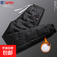 NASALIKE冬季棉褲男防風(fēng)保暖褲加棉加厚休閑褲束腳長(cháng)褲黑色小腳加絨褲子男 黑色束口【NASA937羽絨棉褲】 3XL