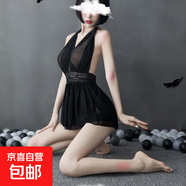俏皮可愛(ài)純欲性感妹妹水嫩少婦系列高開(kāi)叉包臀顯瘦系帶吊帶裙 女式深V性感露背雙層網(wǎng)紗透視掛脖睡裙（黑色）995 均碼