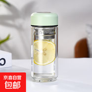 高硼硅雙層玻璃杯茶杯茶水分離小杯子2025新款女便攜隔熱花茶杯 綠色220ml女神蓋小圓底中杯
